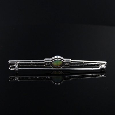 Art Deco French Opal & Diamond Platinum Brooch, 1930s-OLU-896095