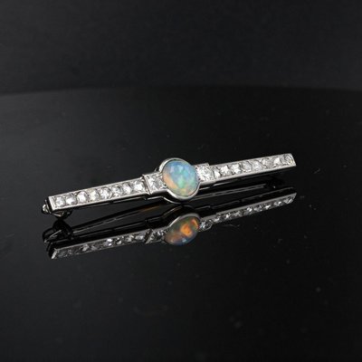 Art Deco French Opal & Diamond Platinum Brooch, 1930s-OLU-896095