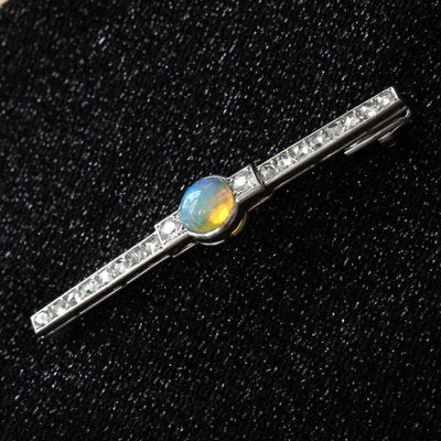 Art Deco French Opal & Diamond Platinum Brooch, 1930s-OLU-896095