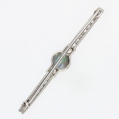 Art Deco French Opal & Diamond Platinum Brooch, 1930s-OLU-896095