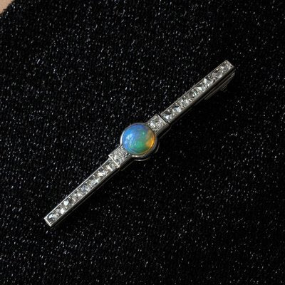 Art Deco French Opal & Diamond Platinum Brooch, 1930s-OLU-896095