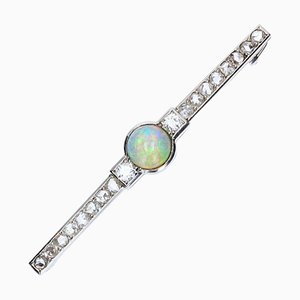 Art Deco French Opal & Diamond Platinum Brooch, 1930s-OLU-896095