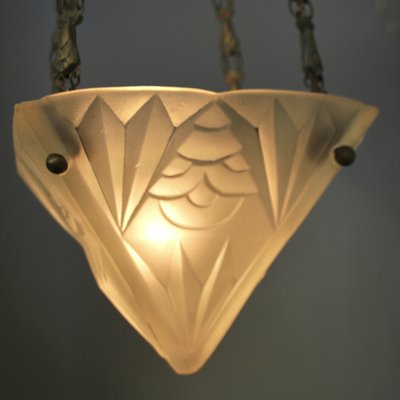 Art Deco French Pendant Lamp by David Gueron for Verrerie D'Art Degué, 1930s-SY-965057