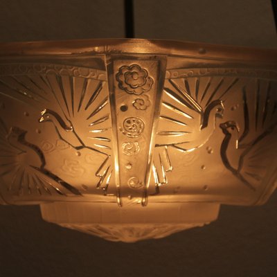 Art Deco French Pendant Light with Peacocks from Muller Frères, 1920s-SY-1187776