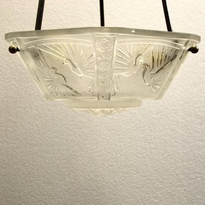 Art Deco French Pendant Light with Peacocks from Muller Frères, 1920s-SY-1187776