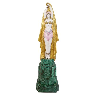 Art Deco French Porcelain Antinéa Statue with Malachite Style Base, 1968-JG-1239378