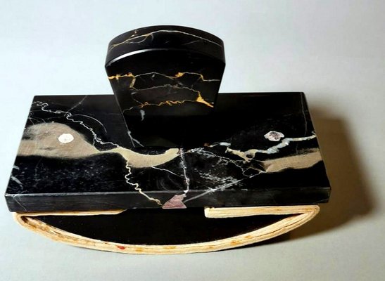 Art Deco French Portoro Marble Desk Set, Set of 3-QRS-1180904