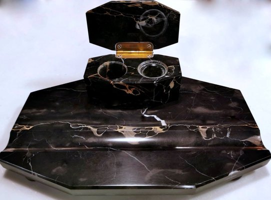 Art Deco French Portoro Marble Desk Set, Set of 3-QRS-1180904