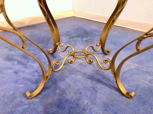 Art Deco French Round Gilded Iron Coffee Table, 1950s-MTX-675637