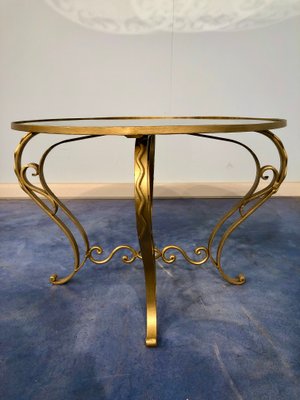 Art Deco French Round Gilded Iron Coffee Table, 1950s-MTX-675637