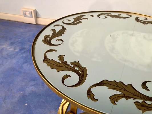 Art Deco French Round Gilded Iron Coffee Table, 1950s-MTX-675637