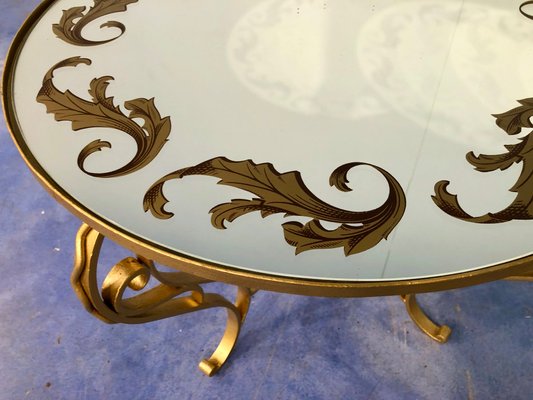 Art Deco French Round Gilded Iron Coffee Table, 1950s-MTX-675637