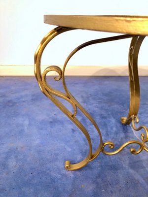 Art Deco French Round Gilded Iron Coffee Table, 1950s-MTX-675637