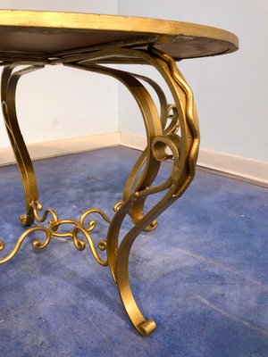 Art Deco French Round Gilded Iron Coffee Table, 1950s-MTX-675637