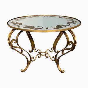 Art Deco French Round Gilded Iron Coffee Table, 1950s-MTX-675637