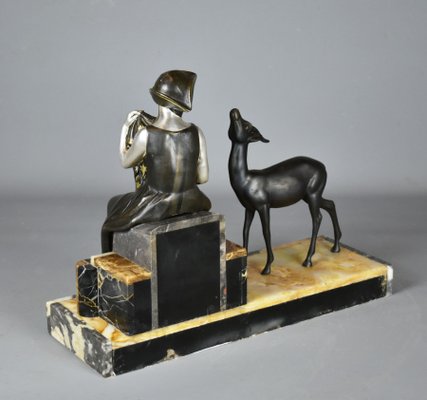 Art Deco French Sculpture of Lady and Gazelle, 1930-CTD-1070297