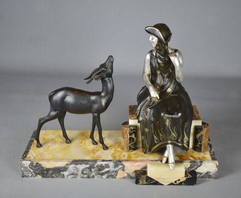 Art Deco French Sculpture of Lady and Gazelle, 1930-CTD-1070297