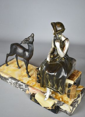 Art Deco French Sculpture of Lady and Gazelle, 1930-CTD-1070297