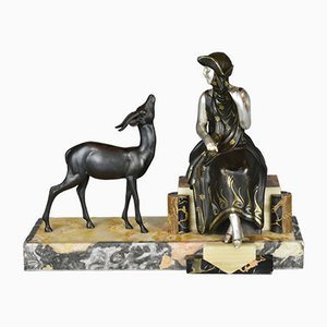 Art Deco French Sculpture of Lady and Gazelle, 1930-CTD-1070297