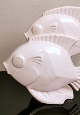 Art Deco French Sculpture of Two Fish in Craquelé Porcelain-QRS-971756