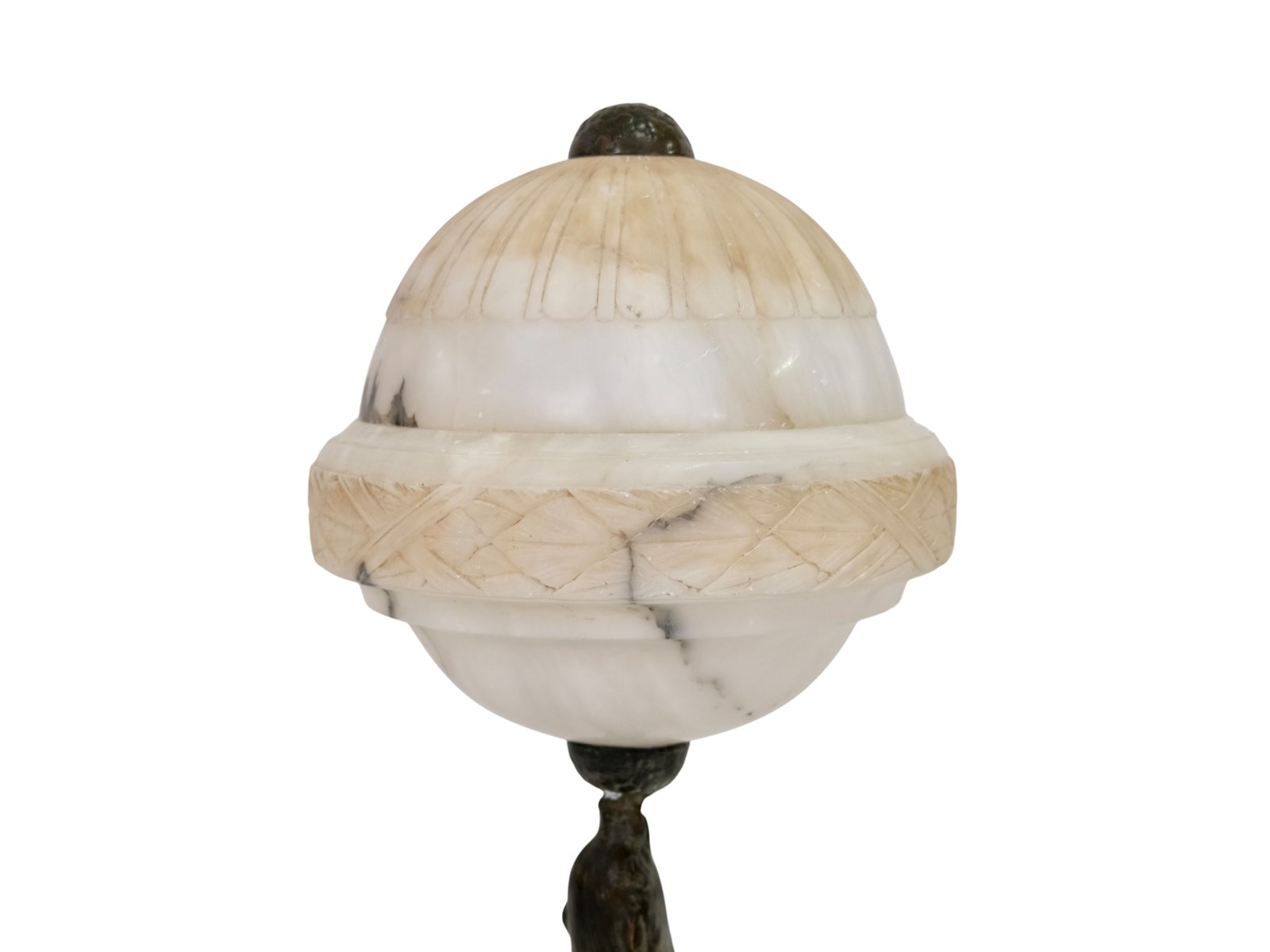 Art Déco French Sea Lion Table Lamp with Alabaster Ball, 1930s