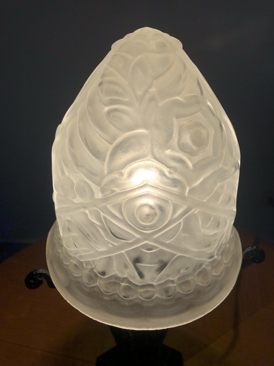 Art Deco French Thick Molded Glass Table Lamp, 1950s