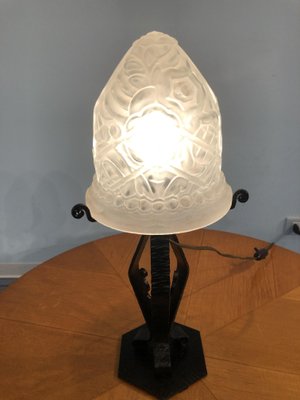 Art Deco French Thick Molded Glass Table Lamp, 1950s-MTX-706974