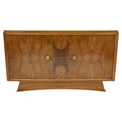 Art Deco French Walnut and Brass Buffet Credenza Two Doors Cabinet, 1930s-RIU-1329247