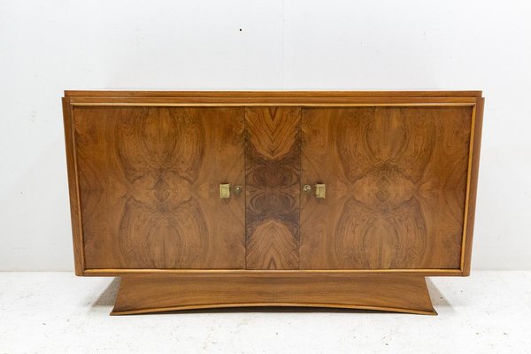 Art Deco French Walnut and Brass Buffet Credenza Two Doors Cabinet, 1930s-RIU-1329247