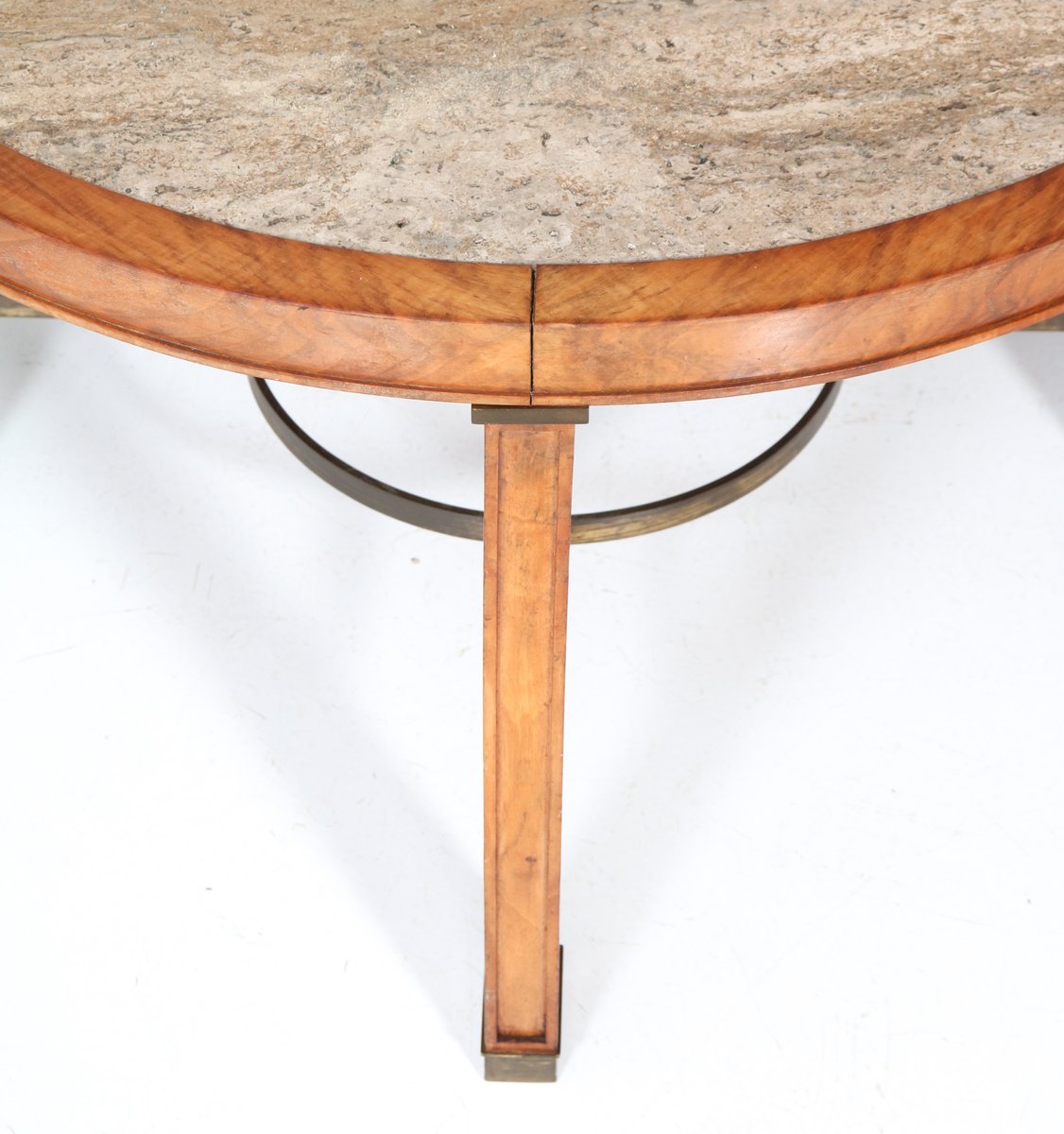 Art Deco French Walnut Coffee Table with Travertine Top, 1940s