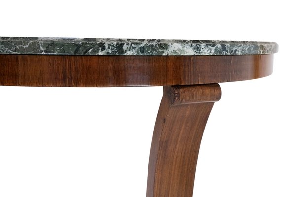 Art Deco French Wood and with Marble Top Demi Lune Console Table, 1930s-CXC-1453727