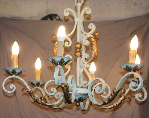 Art Deco French Wrought Iron Chandelier attributed to Gilbert Poillerat, 1950s-NAD-1791586