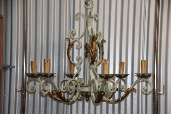 Art Deco French Wrought Iron Chandelier attributed to Gilbert Poillerat, 1950s-NAD-1791586