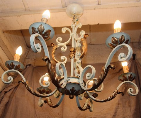 Art Deco French Wrought Iron Chandelier attributed to Gilbert Poillerat, 1950s-NAD-1791586