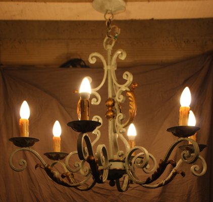 Art Deco French Wrought Iron Chandelier attributed to Gilbert Poillerat, 1950s-NAD-1791586