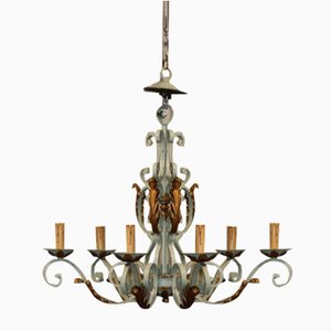 Art Deco French Wrought Iron Chandelier attributed to Gilbert Poillerat, 1950s-NAD-1791586