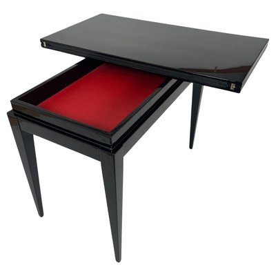 Art Deco Games Table in Black Lacquer, Red and Black Leather, France, 1930s-NNB-2036471