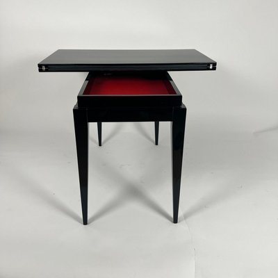 Art Deco Games Table in Black Lacquer, Red and Black Leather, France, 1930s-NNB-2036471