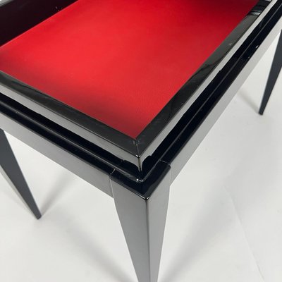 Art Deco Games Table in Black Lacquer, Red and Black Leather, France, 1930s-NNB-2036471