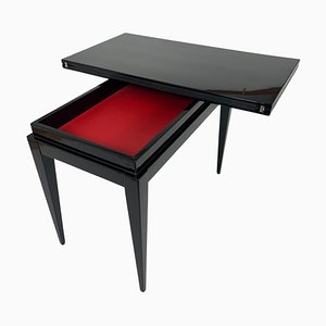 Art Deco Games Table in Black Lacquer, Red and Black Leather, France, 1930s-NNB-2036471