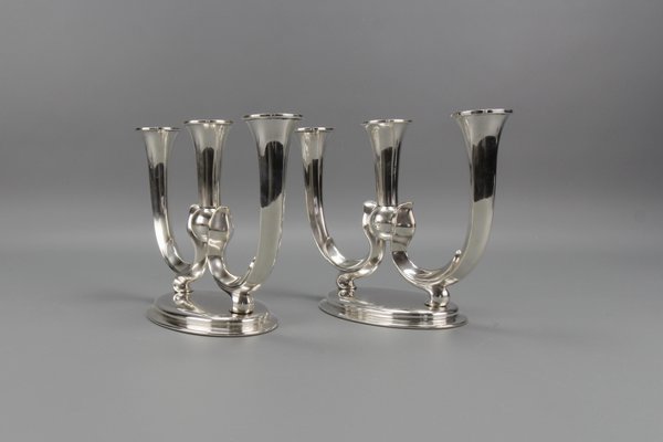 Art Deco German 3-Arm Candleholders from WMF, 1930s, Set of 2-KEG-1473215