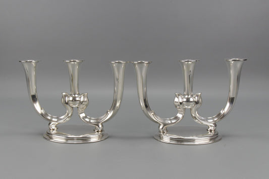 Art Deco German 3-Arm Candleholders from WMF, 1930s, Set of 2