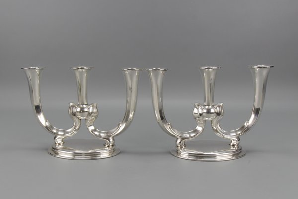 Art Deco German 3-Arm Candleholders from WMF, 1930s, Set of 2-KEG-1473215