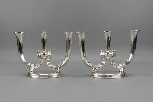 Art Deco German 3-Arm Candleholders from WMF, 1930s, Set of 2-KEG-1473215