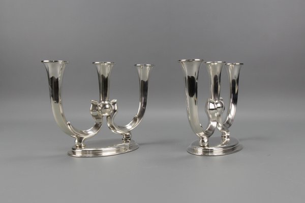 Art Deco German 3-Arm Candleholders from WMF, 1930s, Set of 2-KEG-1473215