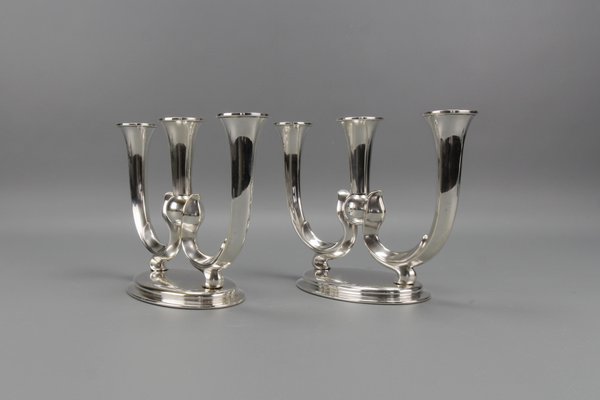 Art Deco German 3-Arm Candleholders from WMF, 1930s, Set of 2-KEG-1473215