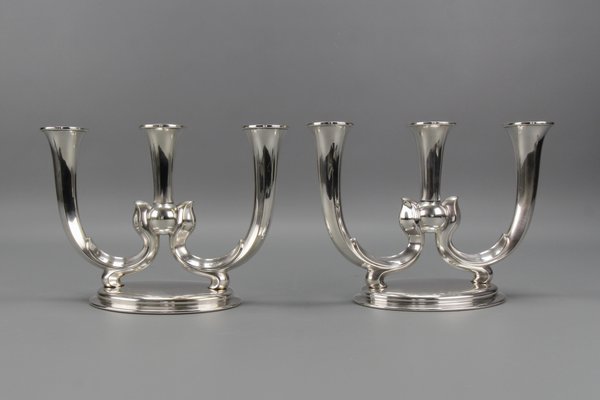 Art Deco German 3-Arm Candleholders from WMF, 1930s, Set of 2-KEG-1473215