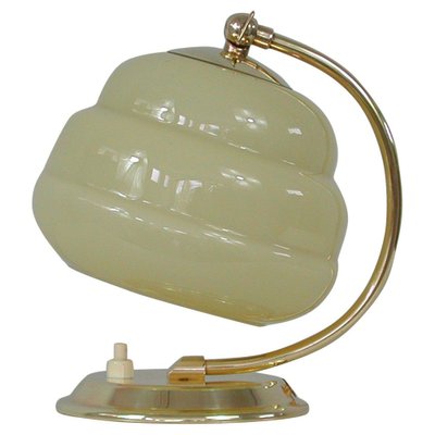 Art Deco German Bauhaus Brass and Opaline Table Lamp, 1930s-OE-1257855