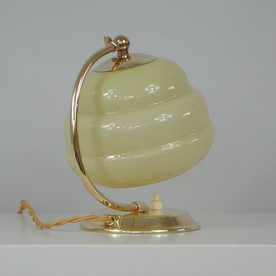 Art Deco German Bauhaus Brass and Opaline Table Lamp, 1930s-OE-1257855