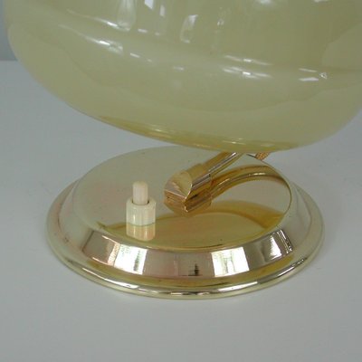 Art Deco German Bauhaus Brass and Opaline Table Lamp, 1930s-OE-1257855